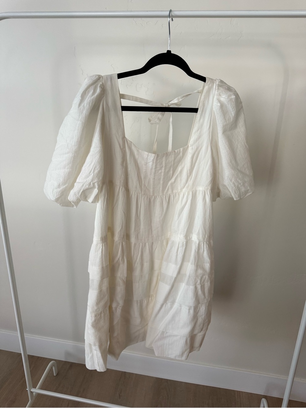 Anthropologie Cream Textured Tie-Back Mini Dress